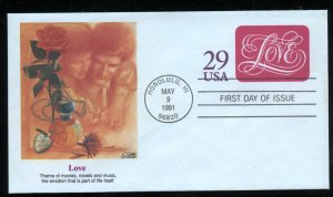 US U621 29 cent Envelope - Love UA Fleetwood cachet FDC