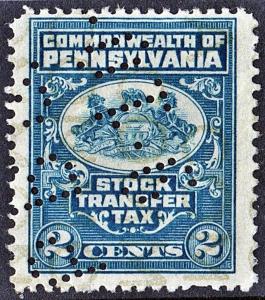 Pennsylvania 2¢ Stock Transfer Stamp (Perfin)