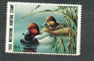 OK10 Oklahoma #10 State Waterfowl Duck Stamp - 1989 Redhead