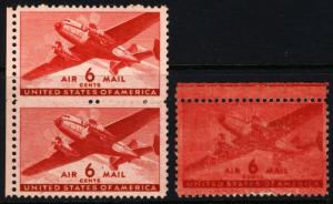 #C26 6c Carmine 1941 Air Post 2 MNH Error Items