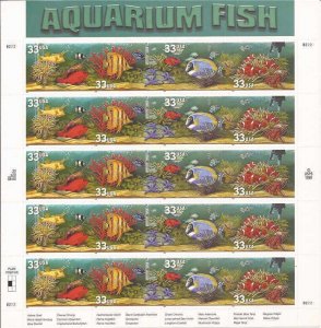 US Stamp 1999 Aquarium Reef Fish - 20 Stamp Sheet - Scott #3317-20