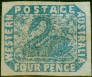 W Australia 1854 4d Pale Blue SG3d 'T of Postage Shaved off to a Point ' Fine...