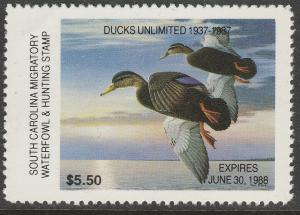 U.S.-SOUTH CAROLINA 7, STATE DUCK HUNTING PERMIT STAMP. MINT, NH. VF