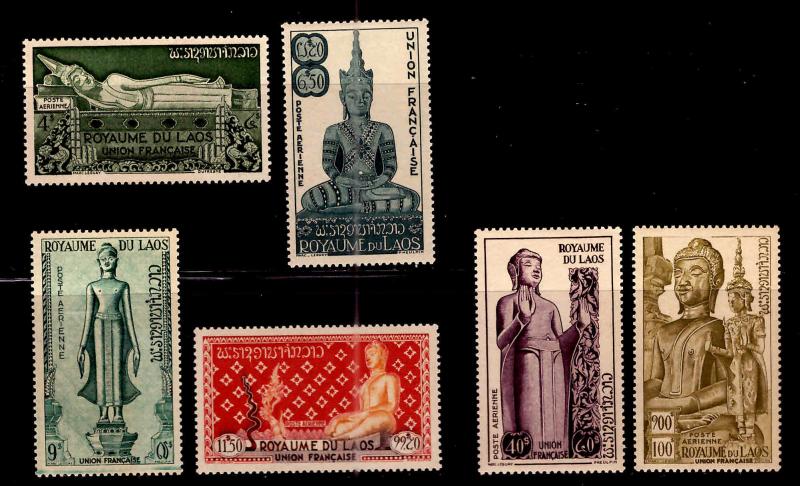 LAOS Scott C7-C12 Buddah statue Airmail set MNH** Toned Gum