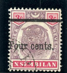 Malaya - Negri Sembilan 1898 4c on 3c dull purple & carmine VFU. SG 17. Sc 19.