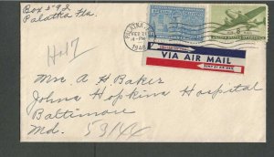 1946 Palatka Fl To Baltimore Md Airmail + Special  Delivery W/E17 13c Blue &----