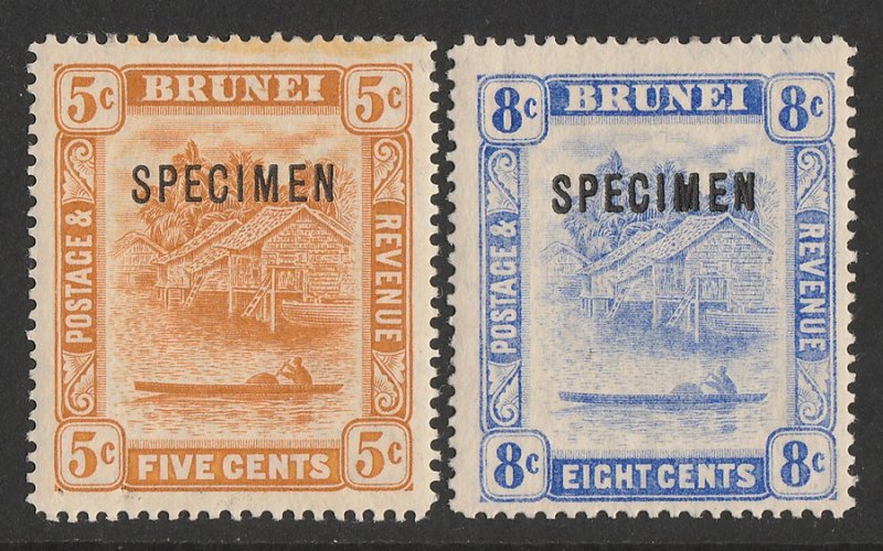 BRUNEI : 1916 View set 5c & 8c new colours, SPECIMEN, wmk mult crown. 