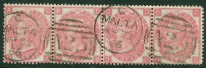 SG 92 4d rose horizontal strip of 4. Very fine used with a Malta CDS’s, Aug...