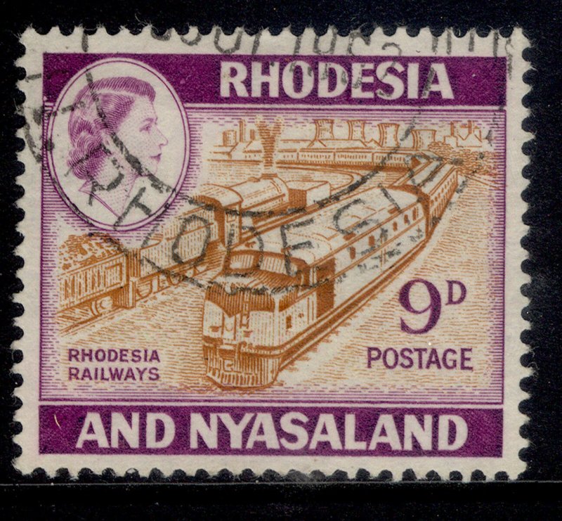 RHODESIA & NYASALAND QEII SG24a, 9d orange-brown & reddish violet, FINE USED.