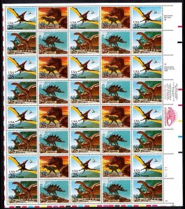 USA 1989 FAUNA Prehistoric: Dinosaurs. Full Sheet, MNH