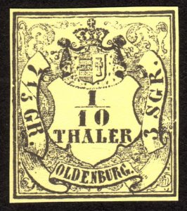 1852, Germany Oldenburg 1/10Th, MNG, Sc 3, FORGERY / REPRINT