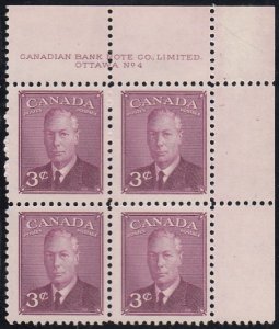 Canada 1949 MNH Sc #286 3c George VI Plate 4 UR