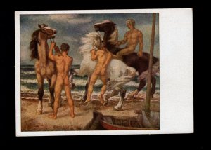 Germany Nazi Approved Art Color House German Art Card Horses Nude Men Pieper H1