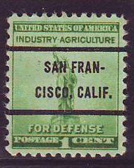 San Francisco CA, 899-72 Bureau Precancel, 1¢ National Defense