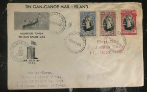 1937 Tonga Toga Tin Can Canoe Mail First Day Cover FDC Jubilee WM Queenshell