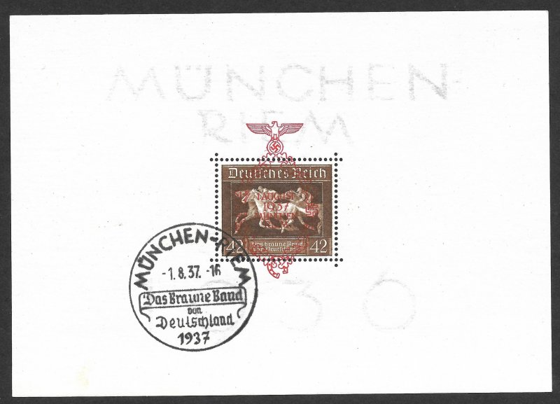 Doyle's_Stamps: 1937 German Brown Ribbon Semi-Postal Sheet, Sct #B105 w/FDC