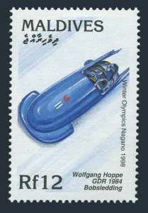 Maldive Islands 2218,MNH. Olympics Nagano 1998. Wolfgang Hoppe,GDR, Bobsledding.