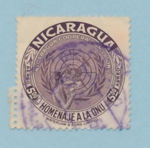 Nicaragua 1954 Scott C345 used - 5cor, UN emblem