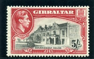 Gibraltar 1938 KGVI 5s black & carmine (p14) MLH. SG 129. Sc 116a.