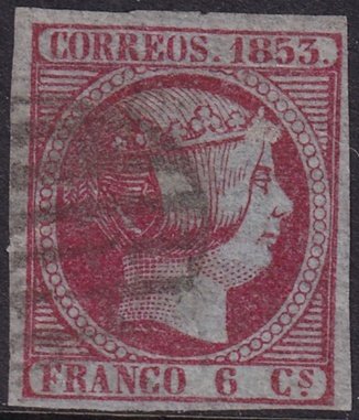 Spain 1853 Sc 19b used grill (parrilla) cancel thin bluish paper