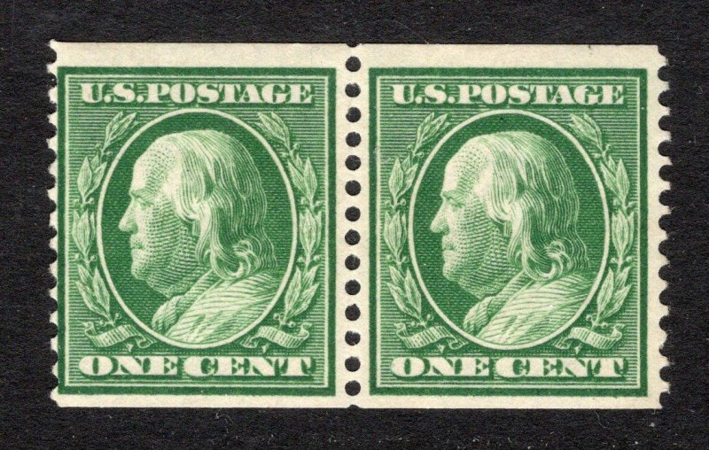 USA 1909 1¢ Coil Pair Perf 12, DLwmk, 25mm - OG MH - SC# 352   (ref# 204093)
