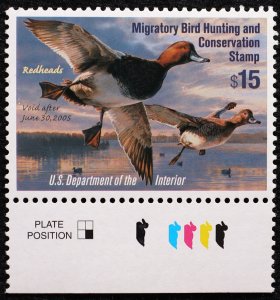 U.S. Mint Stamp Scott #RW71 $15 2005 Federal Duck Hunting Sheet Margin, Superb.