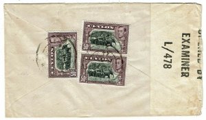 Ceylon 1944 Colombo cancel on airmail cover to the U.S., censored, SG 394d (3)