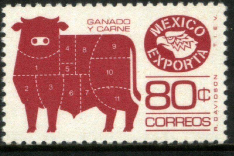 MEXICO EXPORTA 1113a, 80¢. CATTLE MEAT PAPER 1, PERF. 11. MINT, NH. VF.