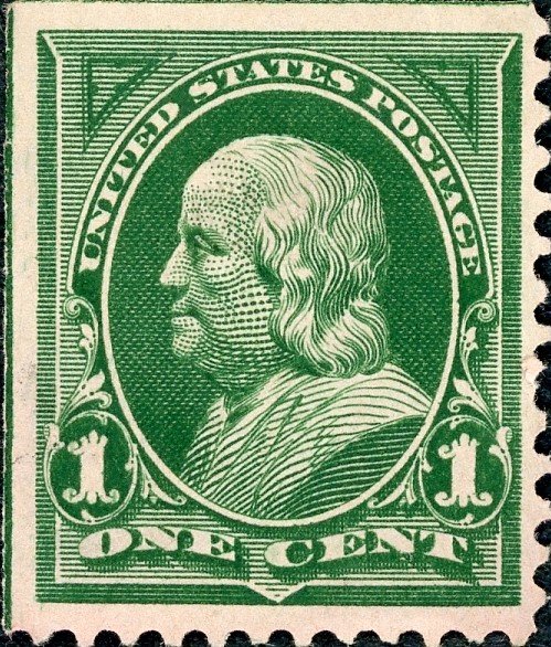 #279 – 1898 1c Franklin, deep green.  Unused no Gum.