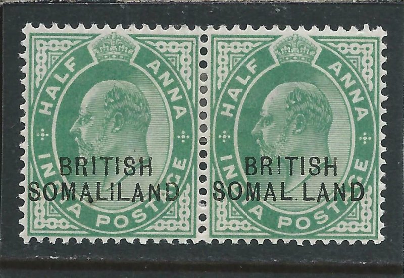 SOMALILAND 1903 ½a GREEN PAIR ONE MISSING I (SOMAL LAND) MM SG 25/25d CAT £80