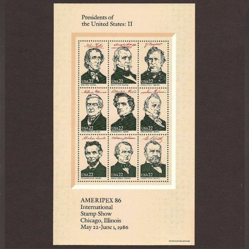 Ameripex '86 President Souvenir Sheets Sc# 2216-2219  ⭐⭐⭐⭐⭐⭐