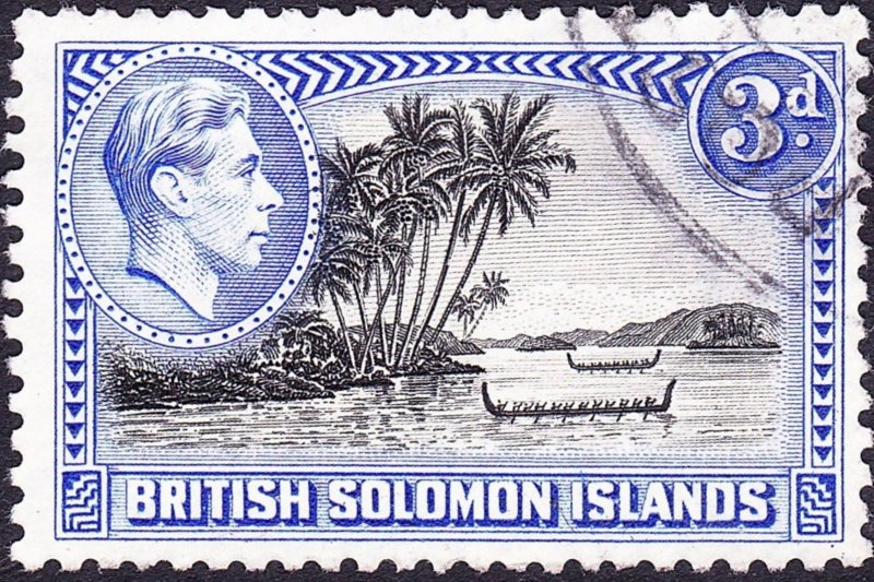 BRITISH SOLOMON ISLANDS 1951 KGVI 3d Black & Ultramarine SG65a FU