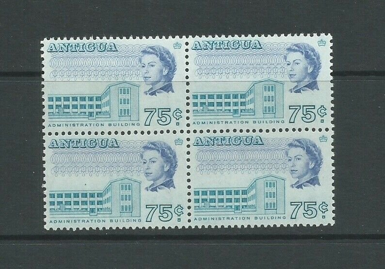 Antigua 1966 Definitive Block of 4 75c Blue & Ultramarine Mounted Mint SG 192