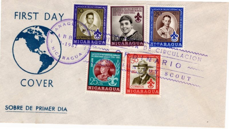 Nicaragua 1957 Sc 778-82 FDC
