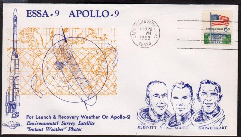 1969 Apollo 9 ESSA-9 Launch & Recovery Weather Satellite nice cachet