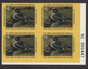 JDS8 - Junior Duck Stamp. Plate Numbered Block Of 4. A/S  MNH. OG.#02 JDS8PB4AS