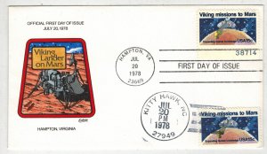1978 EARLY COLLINS HANDPAINTED FDC 1759 SCARCE SPACE VIKING MISSION TO MARS