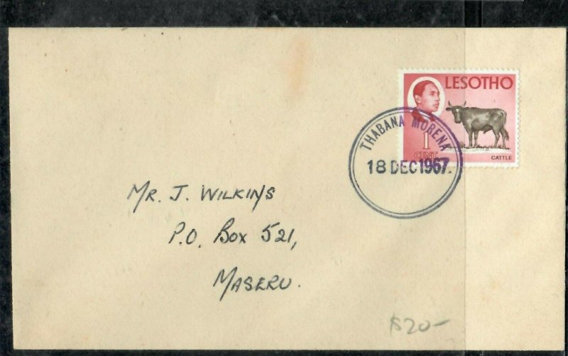 LESOTHO COVER (P0506B) 1967 1C COW ON COVER THABANA MORENA TO MASERU