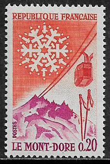 France #1002 MNH Stamp - Mont-Dore, Snowflake, Cable Car