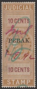 MALAYA - Perak ca1884 'PERAK' on QV Judicial 10a revenue, seriffed.