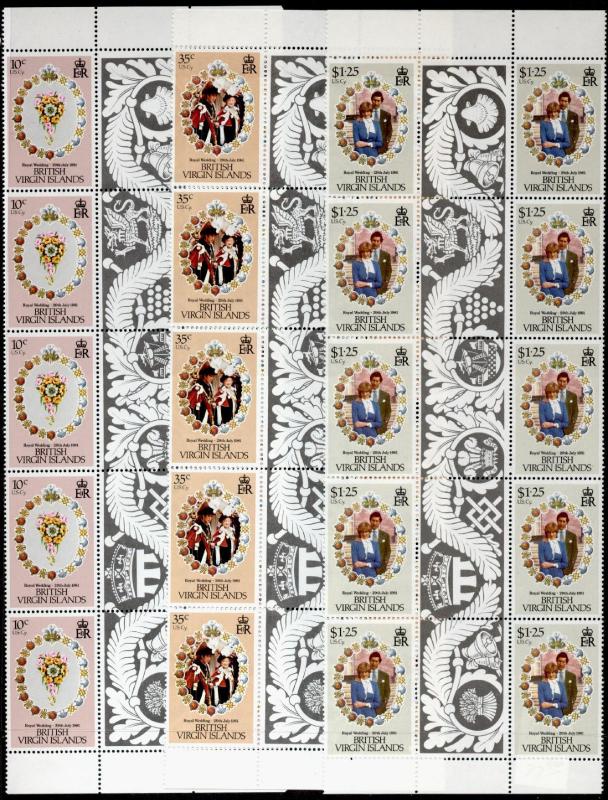 Virgin Islands 406-8 Gutter Pair Strip MNH Prince Charles, Diana Wedding, Flower