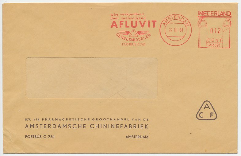 Meter cover Netherlands 1964 Pharmaceuticals - Medicines - Chinine - Afluvit - C