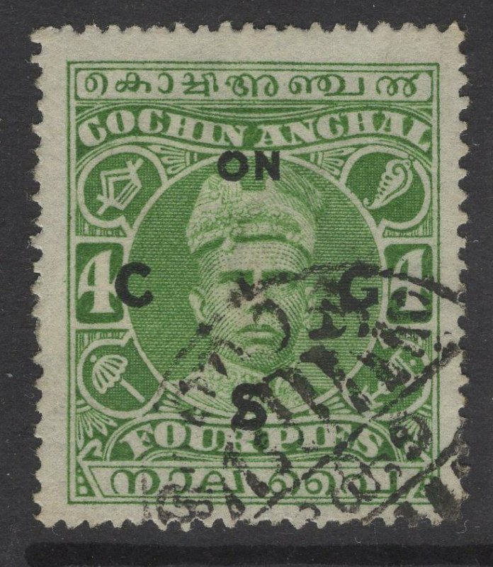 INDIA-COCHIN SGO10 1919 4p GREEN USED