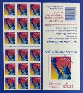 2599 a STATUE OF LIBERTY Booklet Pane of 18 US 29¢ Stamps MNH Plate D1212