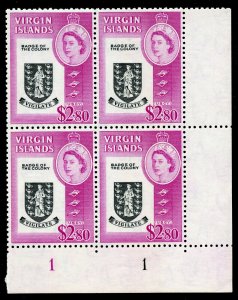 British Virgin Is 1964 QEII $2.80 black & bright purple plate block MNH. SG 192.