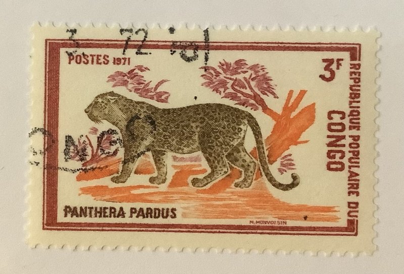 Congo 1972 Scott 270 CTO -  3fr,  Wildlife, Panthera pardus