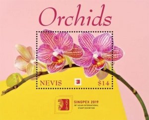 Nevis 2019 - Singpex Orchids - Souvenir stamp sheet - Scott #1999 - MNH