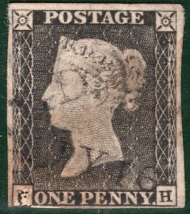 GB PENNY GREY-BLACK QV 1840 SG.3 1d (?H) *CDS CANCEL* Rare Cat £15,000- YOR103