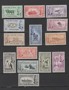 FALKLAND ISLANDS  1952 #107-20 KGVI complete set VF  hinged bird boat sheep map