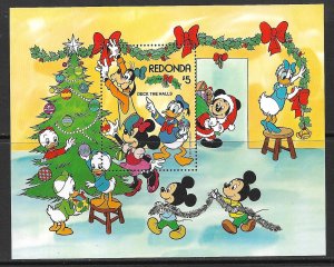 ANTIGUA REDONDA 1983 $5.00 Christmas DISNEY Souvenir Sheet MNH